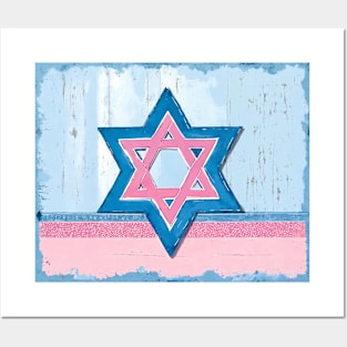 Blue & Pink Shabby Chic Star of David Painting Posters and Art